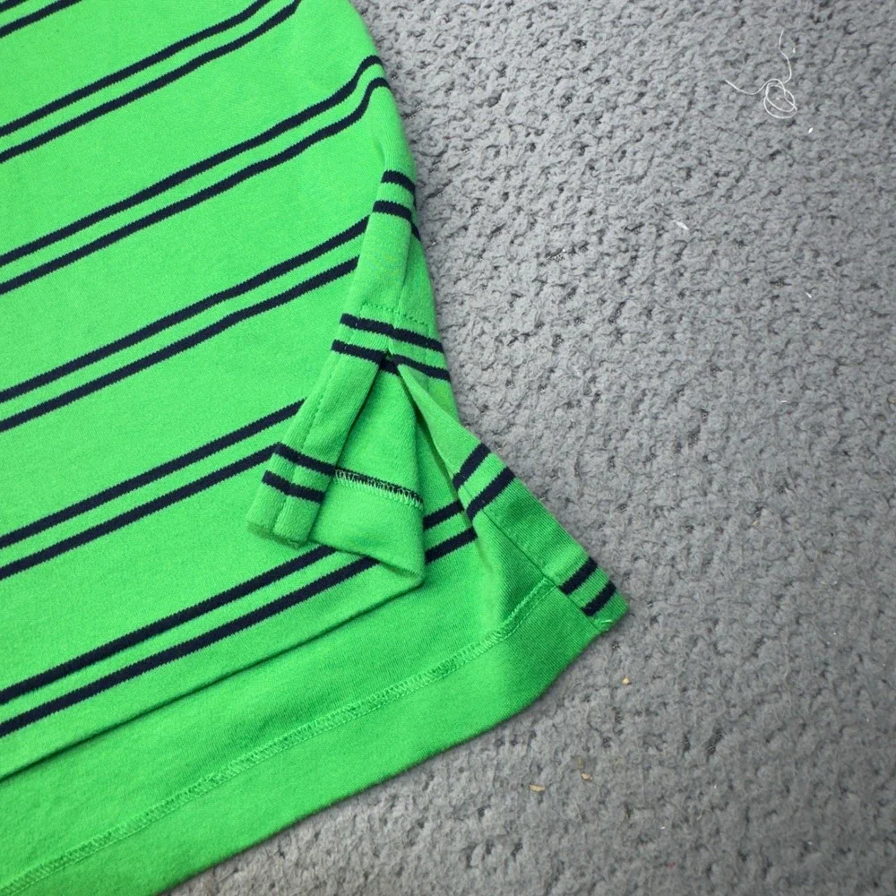 Ralph Lauren Polo Shirt Mens Medium Green Striped Orange Pony Preppy Casual
